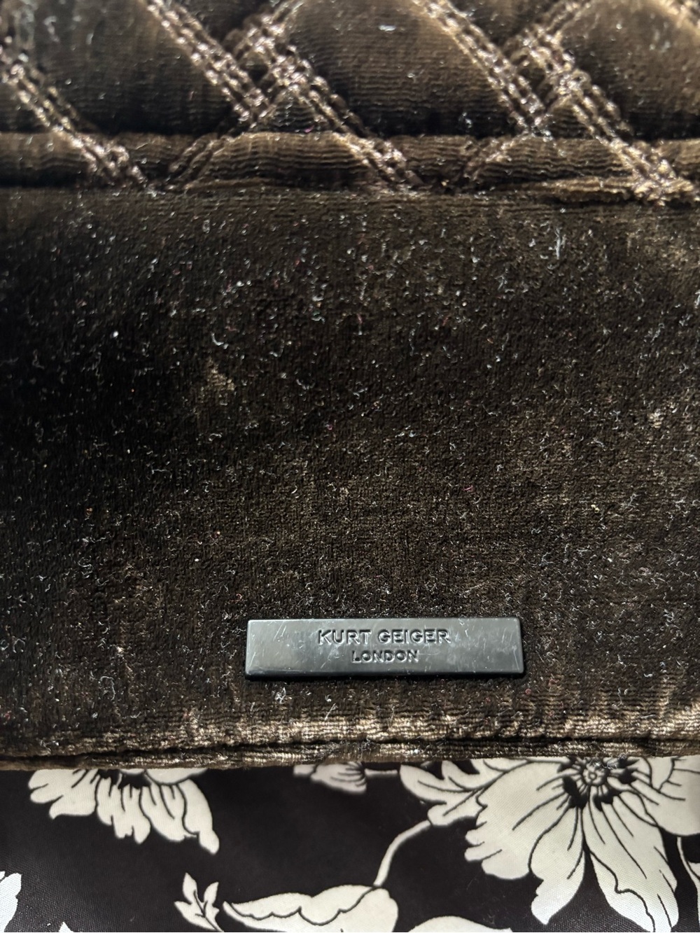 Kurt Geiger Black Quilted Velvet Shoulder Bag